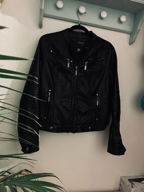 Women’s Black Faux Leather Jacket - Sleek Moto Style